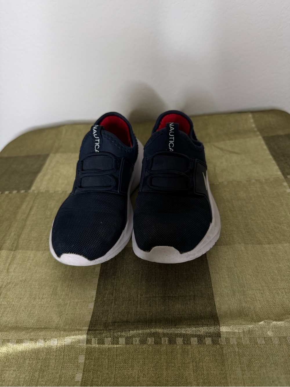 Nautica Kids Navy and Red Slip-On Athletic Sneakers with White Soles